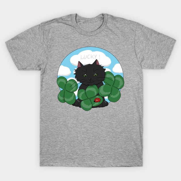 Cute Cat with Four Leaf Clovers T-Shirt by HugSomeNettles